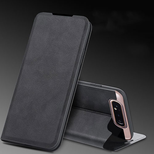 Leather Case Stands Flip Cover L01 Holder for Samsung Galaxy A80 Black