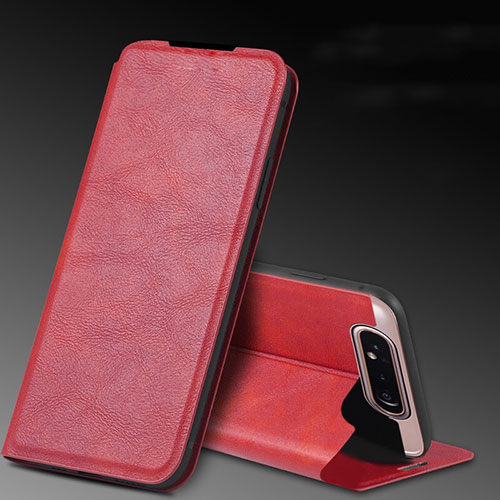 Leather Case Stands Flip Cover L01 Holder for Samsung Galaxy A80 Red