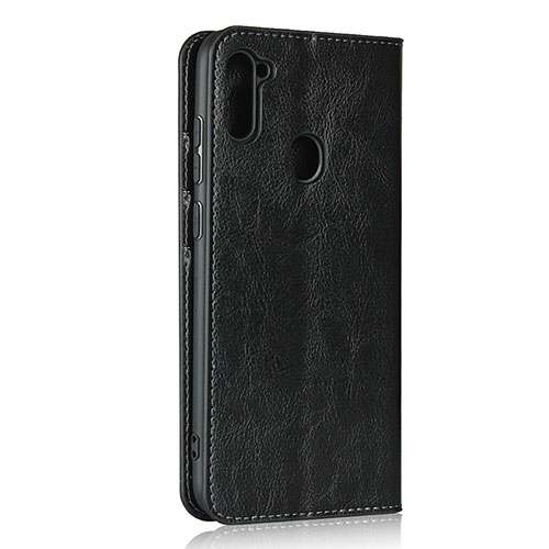 Leather Case Stands Flip Cover L01 Holder for Samsung Galaxy M11 Black