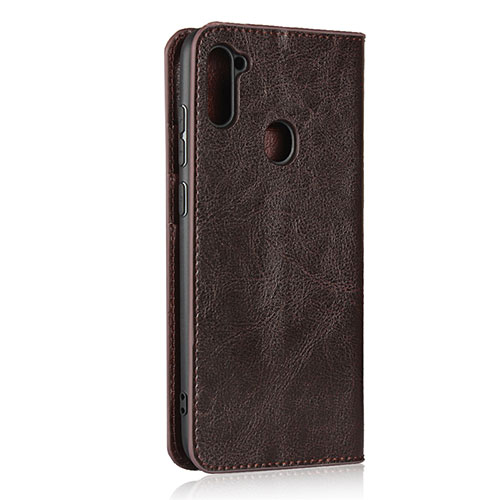 Leather Case Stands Flip Cover L01 Holder for Samsung Galaxy M11 Brown