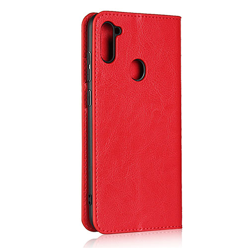 Leather Case Stands Flip Cover L01 Holder for Samsung Galaxy M11 Red