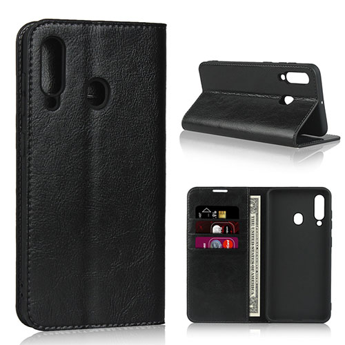 Leather Case Stands Flip Cover L01 Holder for Samsung Galaxy M40 Black