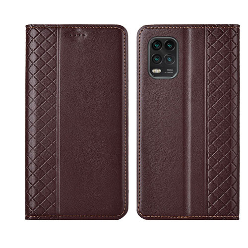 Leather Case Stands Flip Cover L01 Holder for Xiaomi Mi 10 Lite Brown