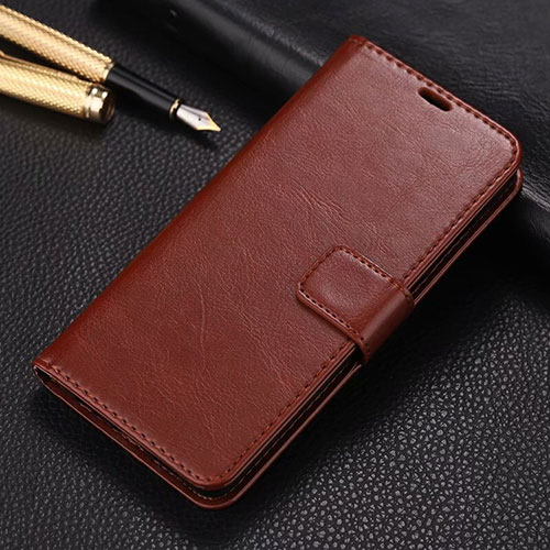 Leather Case Stands Flip Cover L01 Holder for Xiaomi Redmi 8 Brown