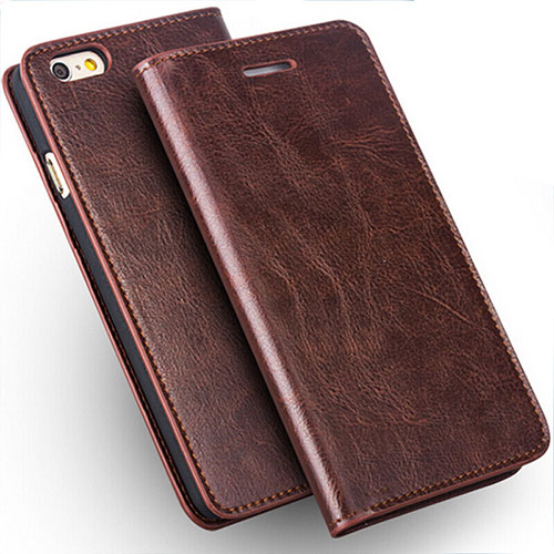 Leather Case Stands Flip Cover L02 for Apple iPhone 6 Brown