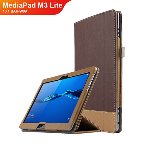 Leather Case Stands Flip Cover L02 for Huawei MediaPad M3 Lite 10.1 BAH-W09 Brown