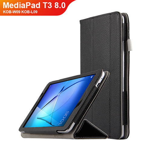 Leather Case Stands Flip Cover L02 for Huawei MediaPad T3 8.0 KOB-W09 KOB-L09 Black