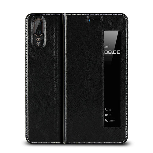 Leather Case Stands Flip Cover L02 for Huawei P20 Black