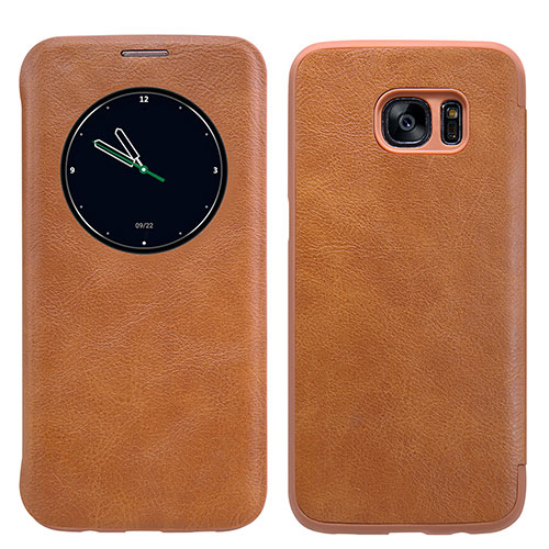 Leather Case Stands Flip Cover L02 for Samsung Galaxy S7 Edge G935F Brown