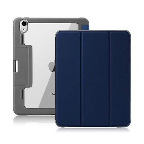 Leather Case Stands Flip Cover L02 Holder for Apple iPad Air 5 10.9 (2022) Navy Blue