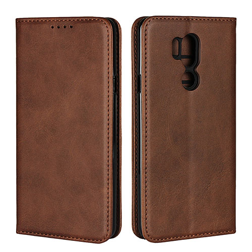 Leather Case Stands Flip Cover L02 Holder for LG G7 Brown