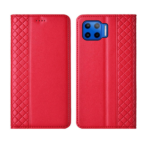 Leather Case Stands Flip Cover L02 Holder for Motorola Moto G 5G Plus Red