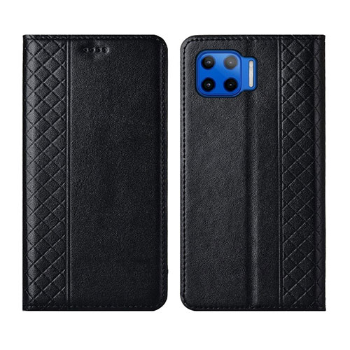 Leather Case Stands Flip Cover L02 Holder for Motorola Moto One 5G Black