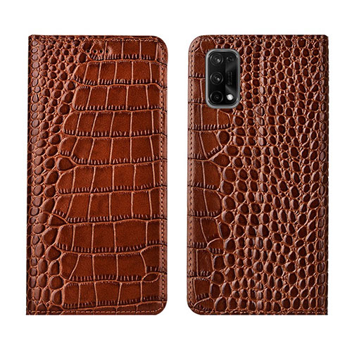 Leather Case Stands Flip Cover L02 Holder for Realme X7 Pro 5G Light Brown