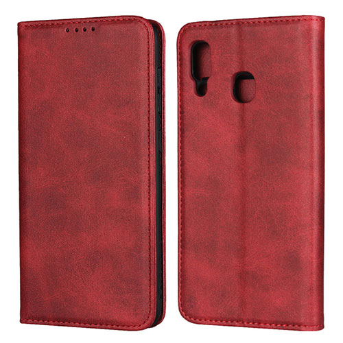 Leather Case Stands Flip Cover L02 Holder for Samsung Galaxy A20 Red