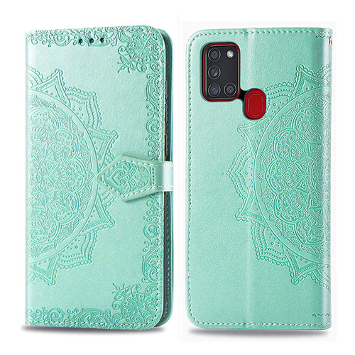 Leather Case Stands Flip Cover L02 Holder for Samsung Galaxy A21s Green