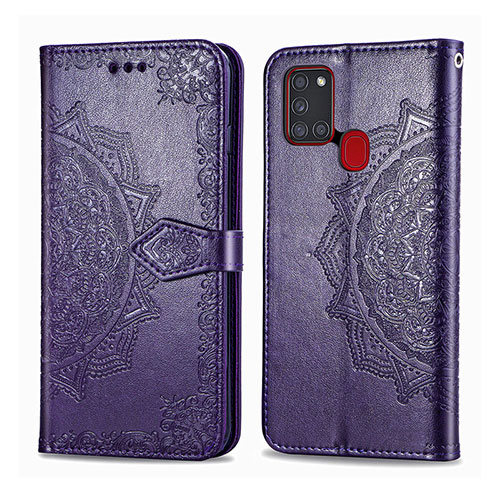 Leather Case Stands Flip Cover L02 Holder for Samsung Galaxy A21s Purple