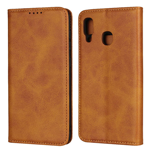 Leather Case Stands Flip Cover L02 Holder for Samsung Galaxy A30 Orange