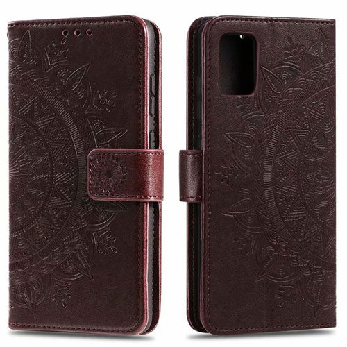 Leather Case Stands Flip Cover L02 Holder for Samsung Galaxy A71 5G Brown