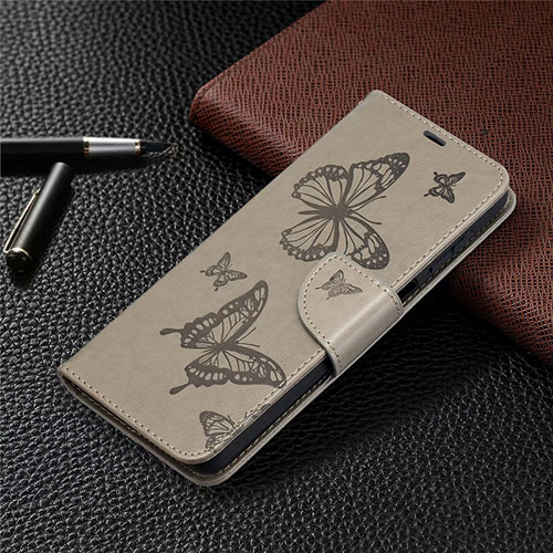 Leather Case Stands Flip Cover L02 Holder for Samsung Galaxy F12 Gray