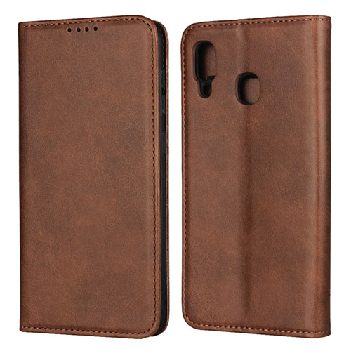 Leather Case Stands Flip Cover L02 Holder for Samsung Galaxy M10S Brown