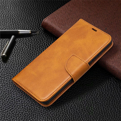 Leather Case Stands Flip Cover L02 Holder for Samsung Galaxy S20 FE 4G Light Brown