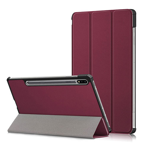 Leather Case Stands Flip Cover L02 Holder for Samsung Galaxy Tab S7 11 Wi-Fi SM-T870 Red Wine