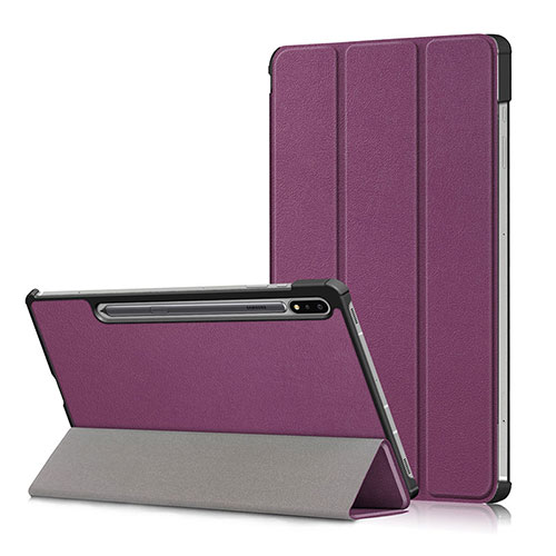 Leather Case Stands Flip Cover L02 Holder for Samsung Galaxy Tab S7 Plus 12.4 Wi-Fi SM-T970 Purple