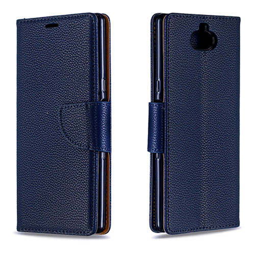 Leather Case Stands Flip Cover L02 Holder for Sony Xperia 10 Plus Blue