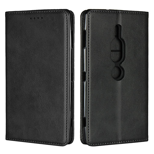 Leather Case Stands Flip Cover L02 Holder for Sony Xperia XZ2 Premium Black