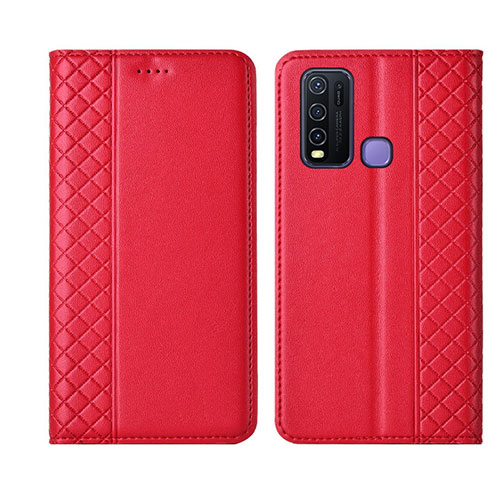 Leather Case Stands Flip Cover L02 Holder for Vivo Y50 Red