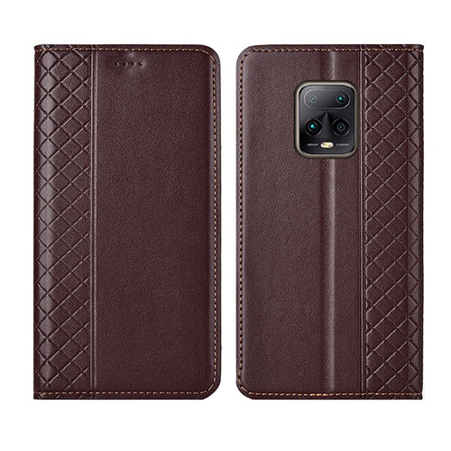 Leather Case Stands Flip Cover L02 Holder for Xiaomi Redmi 10X Pro 5G Brown