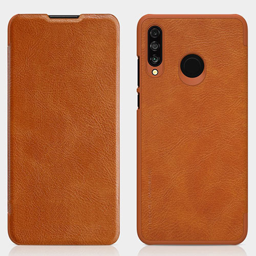 Leather Case Stands Flip Cover L03 Holder for Huawei P30 Lite XL Brown