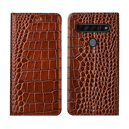 Leather Case Stands Flip Cover L03 Holder for LG K41S Light Brown