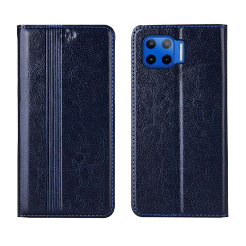 Leather Case Stands Flip Cover L03 Holder for Motorola Moto G 5G Plus Blue