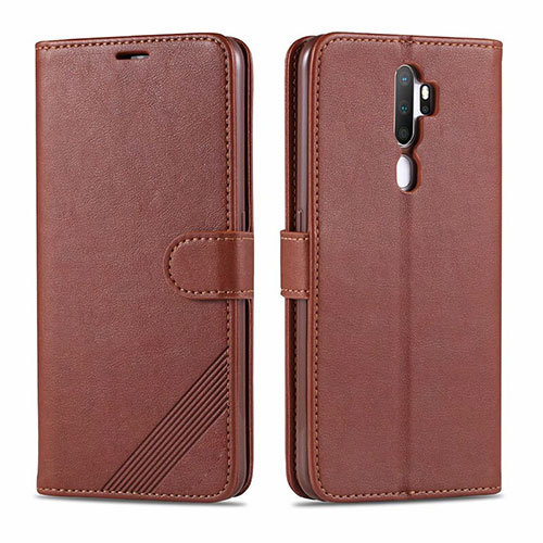 Leather Case Stands Flip Cover L03 Holder for Oppo A11 Brown