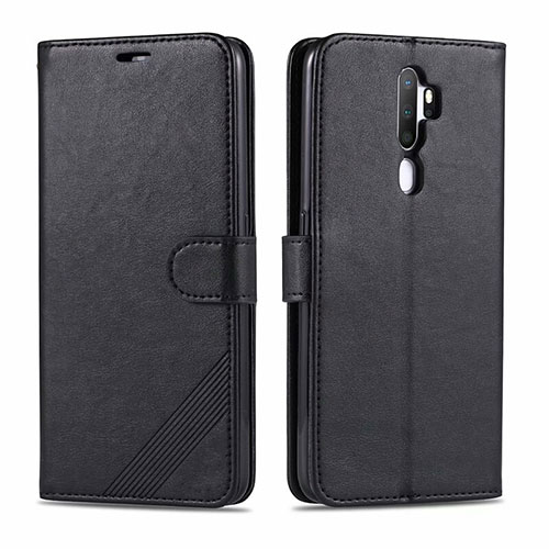 Leather Case Stands Flip Cover L03 Holder for Oppo A5 (2020) Black