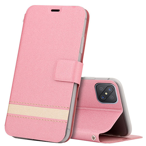 Leather Case Stands Flip Cover L03 Holder for Oppo A92s 5G Pink