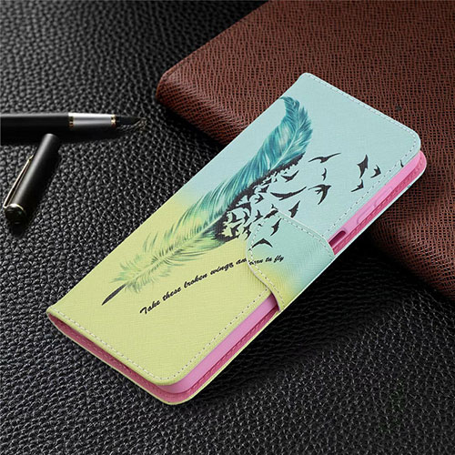 Leather Case Stands Flip Cover L03 Holder for Samsung Galaxy M12 Cyan