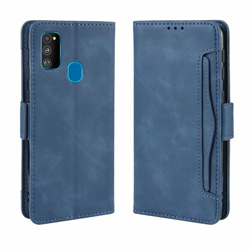 Leather Case Stands Flip Cover L03 Holder for Samsung Galaxy M21 Blue