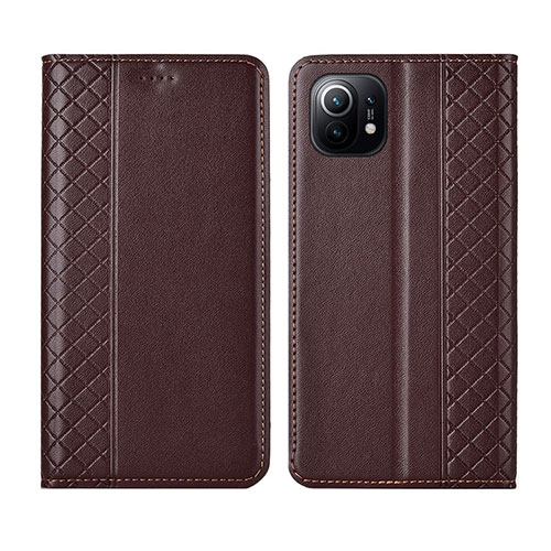 Leather Case Stands Flip Cover L03 Holder for Xiaomi Mi 11 Lite 5G Brown