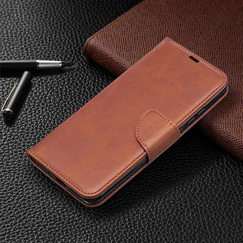 Leather Case Stands Flip Cover L03 Holder for Xiaomi POCO C3 Brown