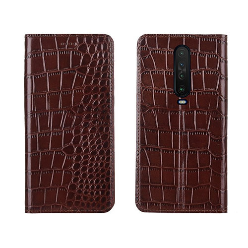 Leather Case Stands Flip Cover L03 Holder for Xiaomi Poco X2 Brown