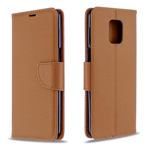 Leather Case Stands Flip Cover L03 Holder for Xiaomi Redmi Note 9 Pro Max Brown