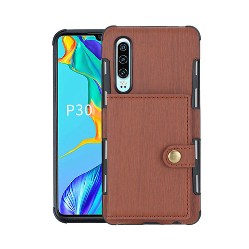 Leather Case Stands Flip Cover L04 for Huawei P30 Brown