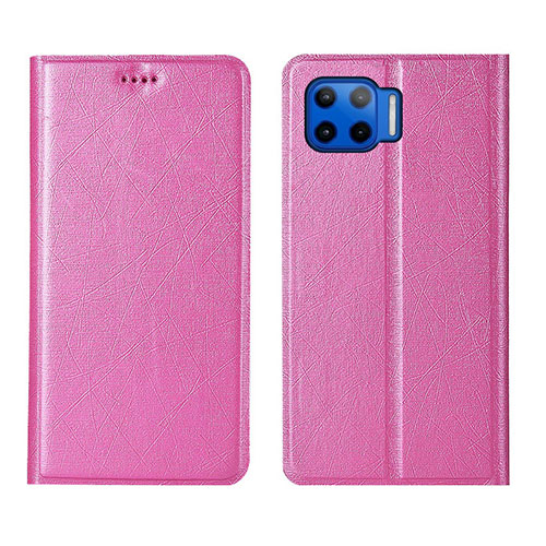 Leather Case Stands Flip Cover L04 Holder for Motorola Moto G 5G Plus Pink