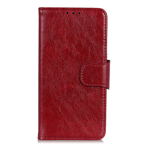 Leather Case Stands Flip Cover L04 Holder for Motorola Moto One Fusion Plus Red