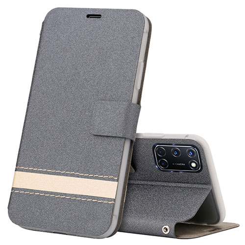 Leather Case Stands Flip Cover L04 Holder for Oppo A72 Gray