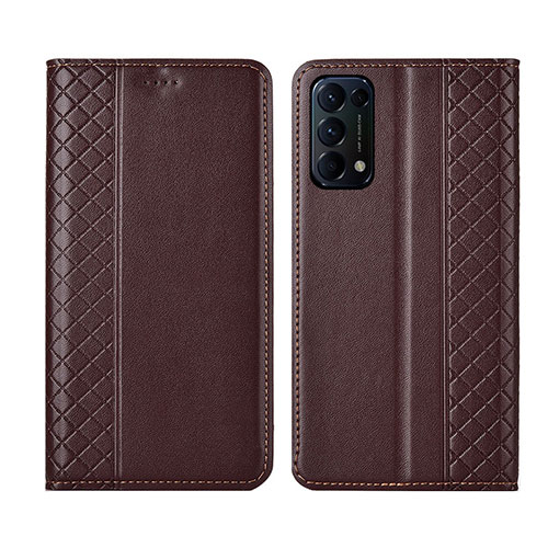 Leather Case Stands Flip Cover L04 Holder for Oppo Find X3 Lite 5G Brown