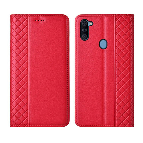 Leather Case Stands Flip Cover L04 Holder for Samsung Galaxy A11 Red